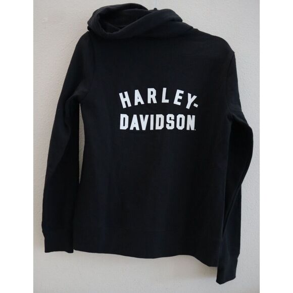 Harley-Davidson Women Sz S Black Beauty Special Racer Font Zip Front Hoodie - Picture 6 of 11